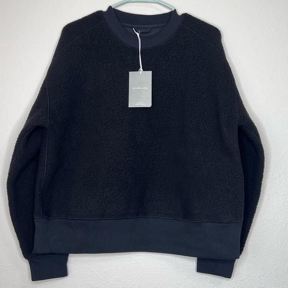 Everlane Black The ReNew Fleece Oversized Crew Teddy Sweatshirt Sz S NWT - Picture 5 of 13